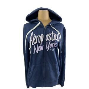 "AEROPOSTALE" Zip Up Hoodie‎ Navy Blue SZ XL Women's Y2K NEW YORK Bella Swan
